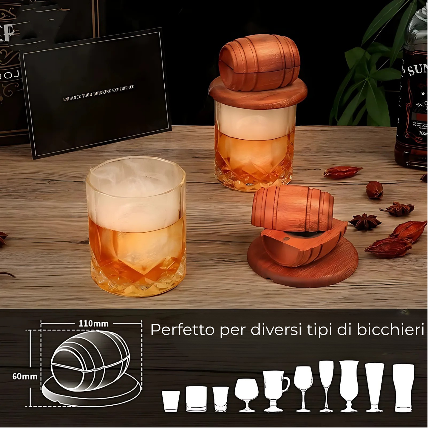 Set Affumicatore per Cocktail 'Six Wood Barrel' – Kit da Whisky con 6 Tipi di Legno - Stampo Per Ghiaccio - Box Regalo GuerraHome