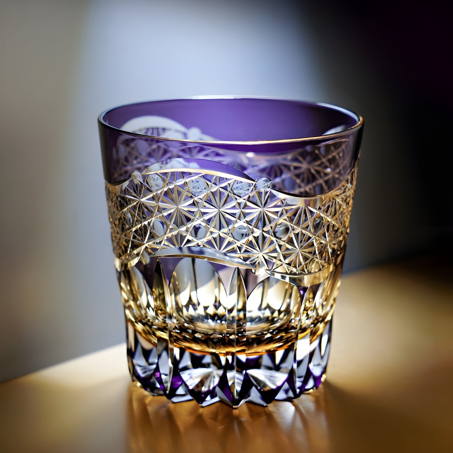Bicchiere Edo Kiriko – Prisma Ametista – Scatola in Legno GuerraHome