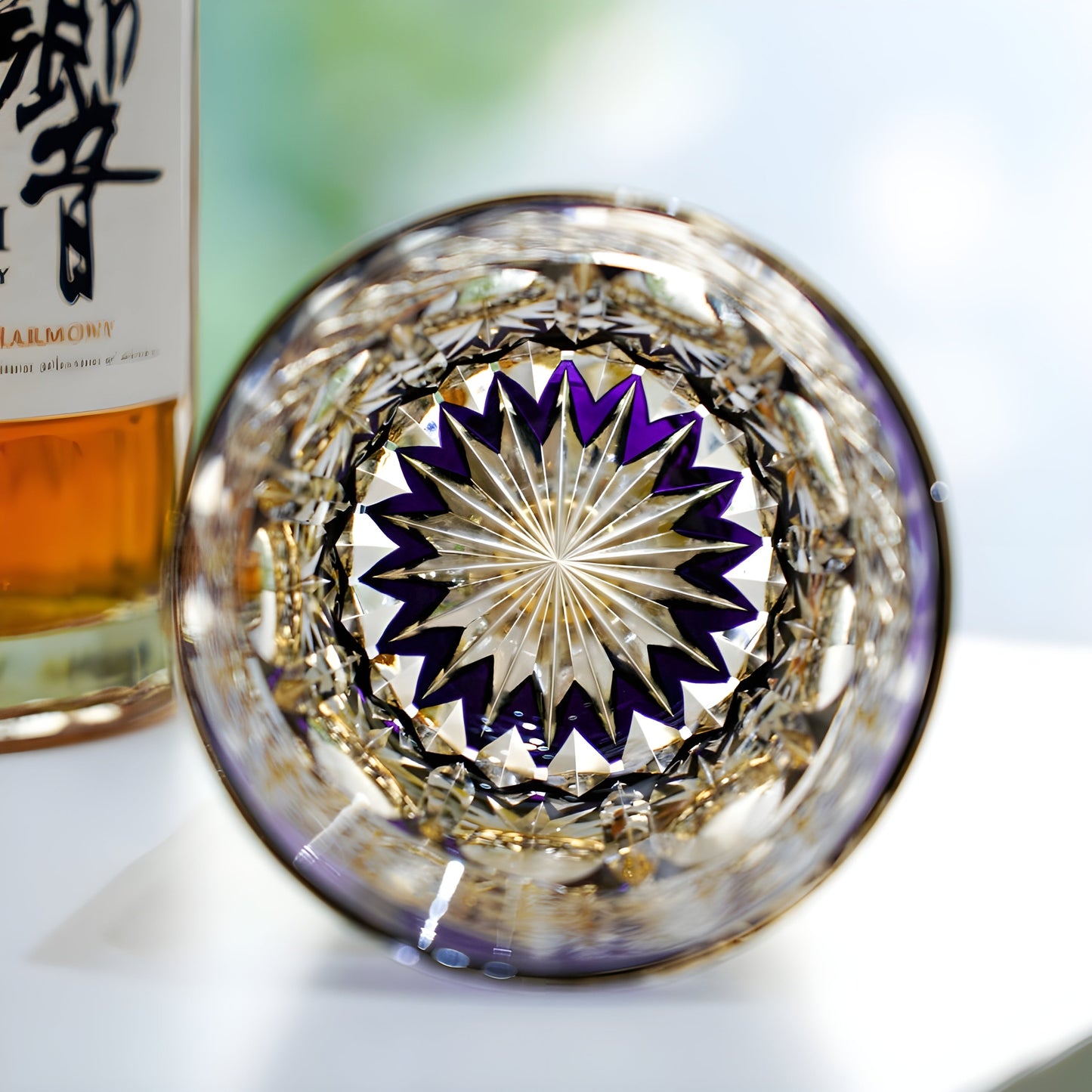 Bicchiere Edo Kiriko – Prisma Ametista – Scatola in Legno GuerraHome