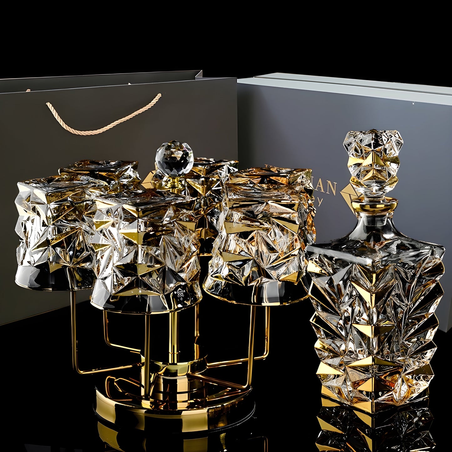 Set di Bicchieri 'Keyhuan' con Decanter – Portabicchieri e Design Lussuoso GuerraHome