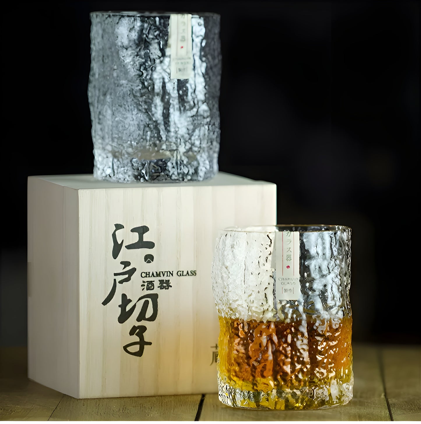 Bicchiere da Whisky Edo Kiriko in Cristallo – Intagliato a Mano - Scatola in legno GuerraHome
