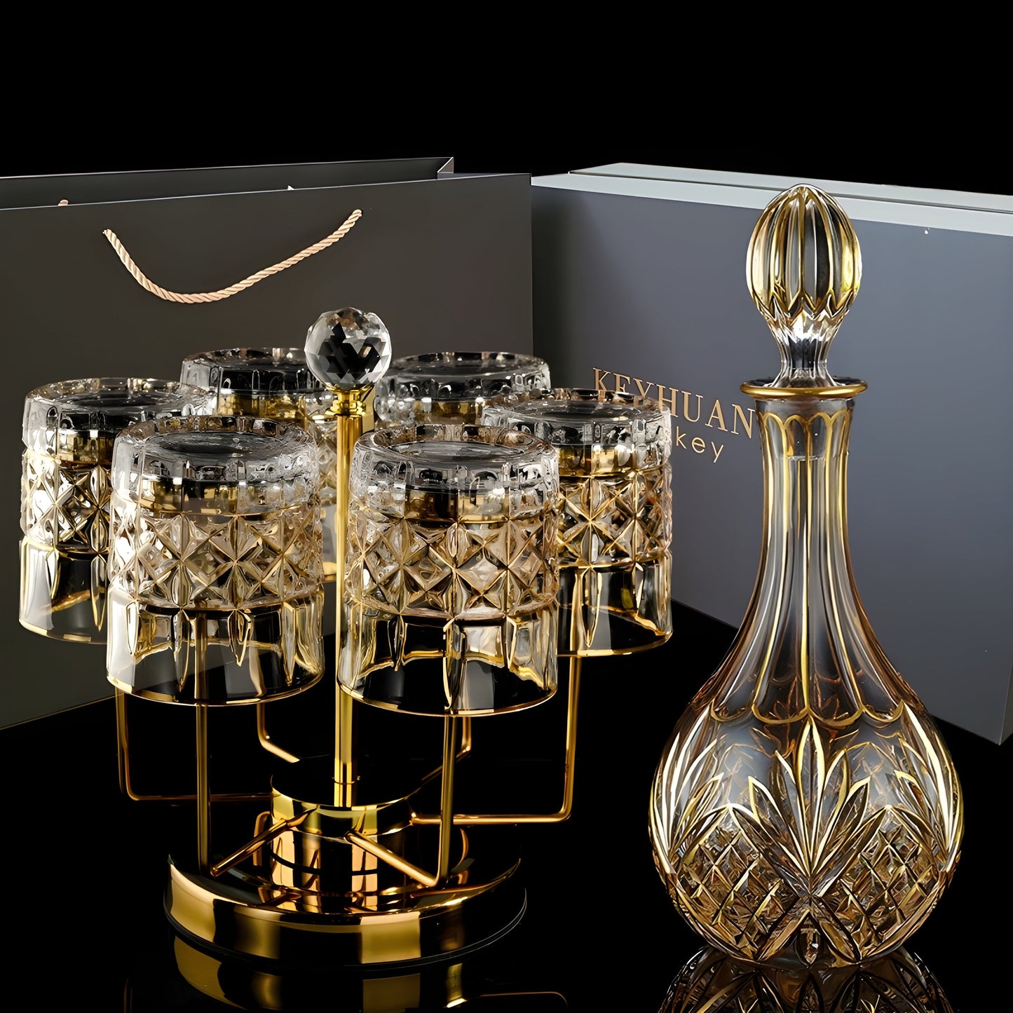 Set di Bicchieri 'Keyhuan' con Decanter – Portabicchieri e Design Lussuoso GuerraHome