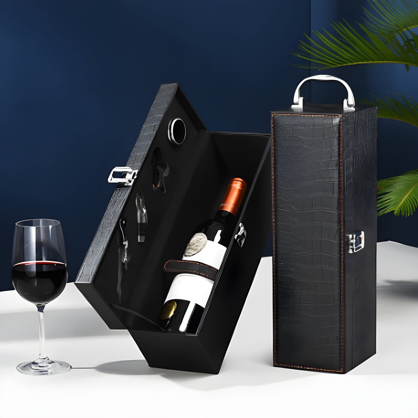 Cofanetto vino singolo in pelle PU con set accessori – Scatola regalo porta bottiglia GuerraHome