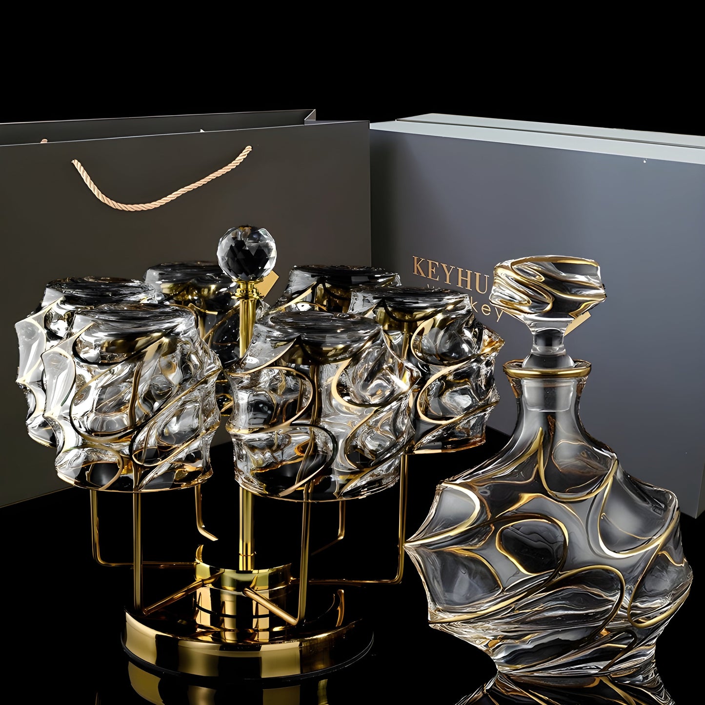 Set di Bicchieri 'Keyhuan' con Decanter – Portabicchieri e Design Lussuoso GuerraHome