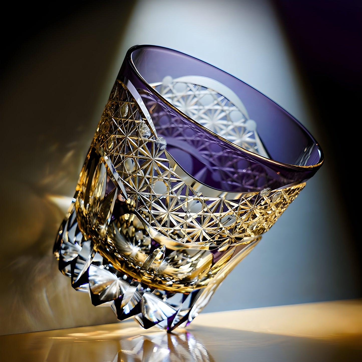 Bicchiere Edo Kiriko – Prisma Ametista – Scatola in Legno GuerraHome