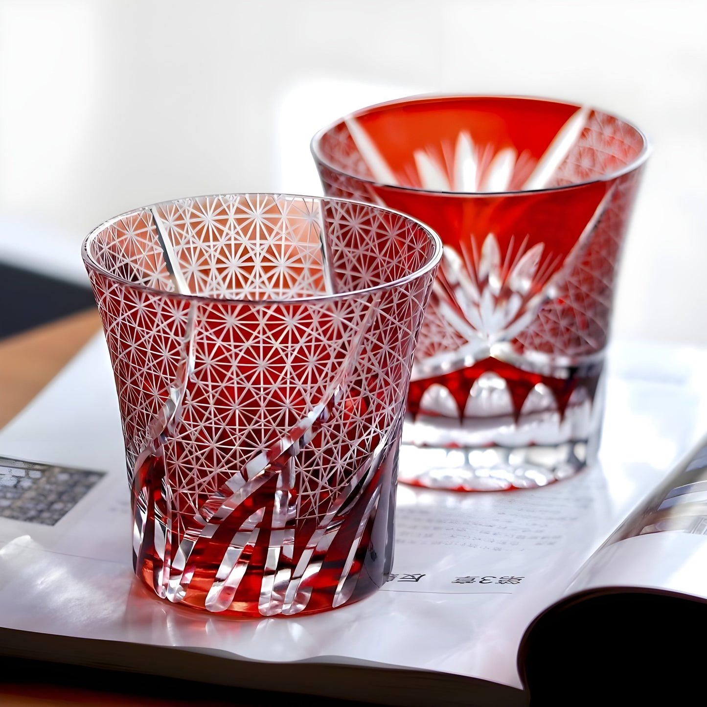 Bicchiere Edo Kiriko – 'Fiamma Viola' – Scatola in legno GuerraHome