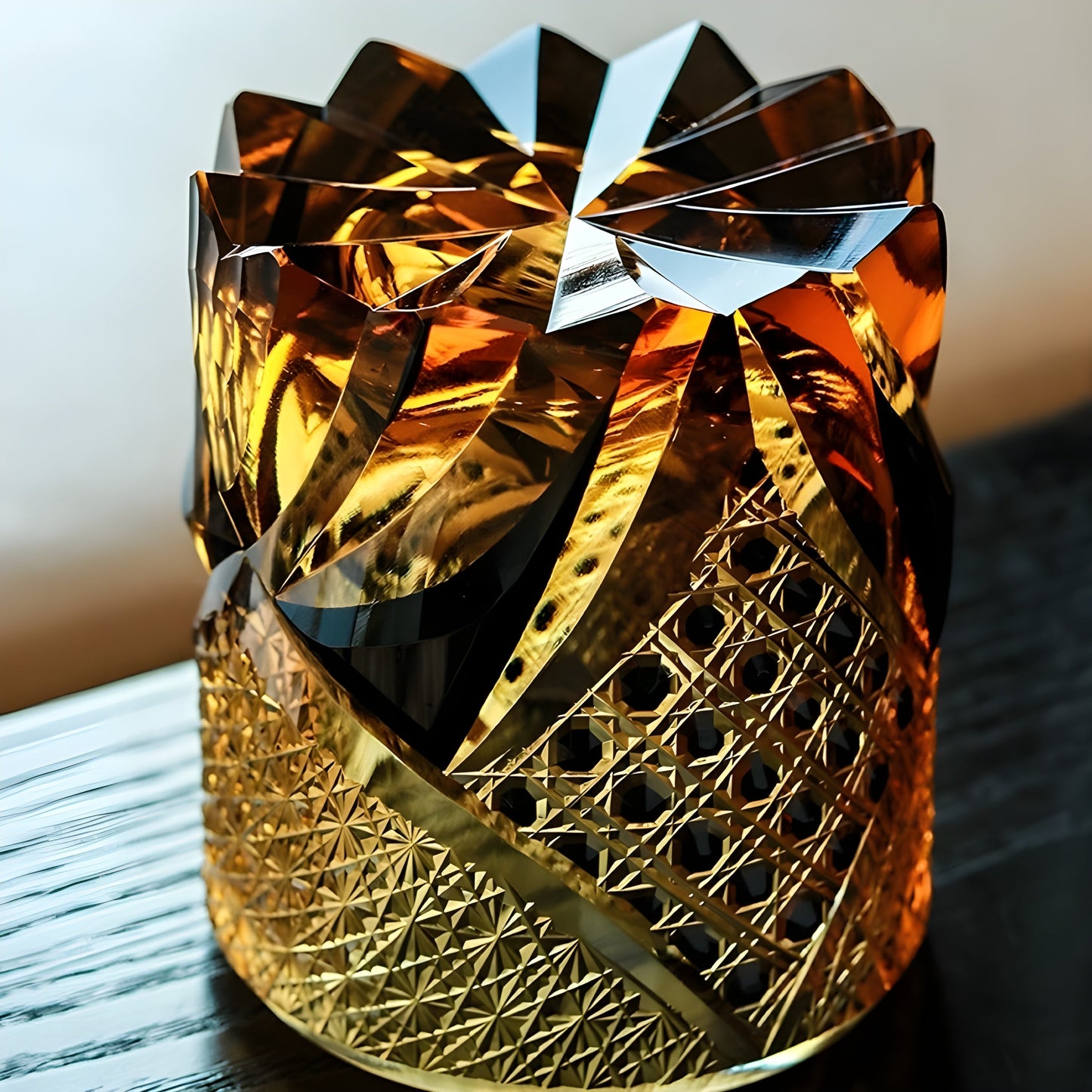 Bicchiere Edo Kiriko – 'Cavaliere Oscuro' – Scatola in legno GuerraHome