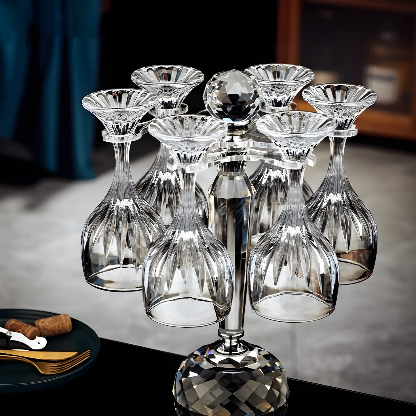 Set Decanter con Calici – “Pendolo Argento” – Design Moderno in Cristallo< GuerraHome