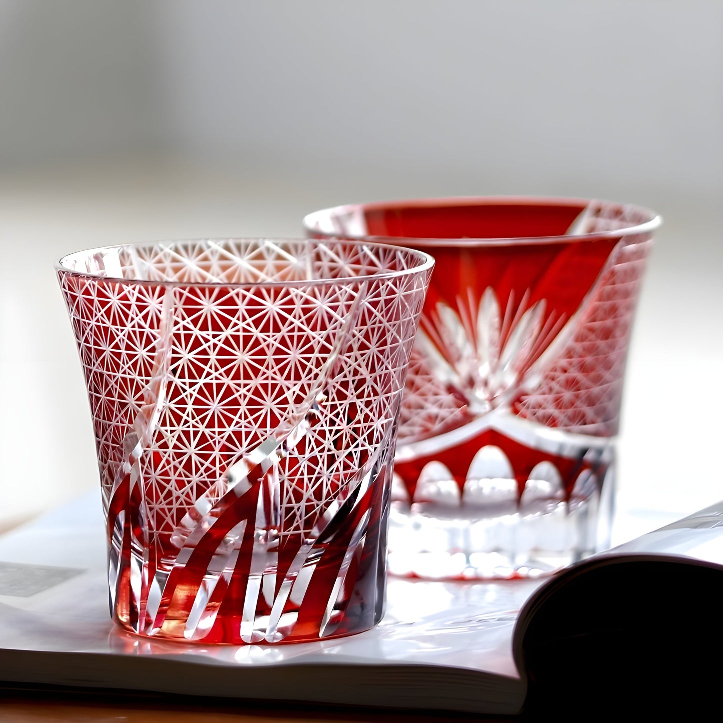 Bicchiere Edo Kiriko – 'Fiamma Viola' – Scatola in legno GuerraHome