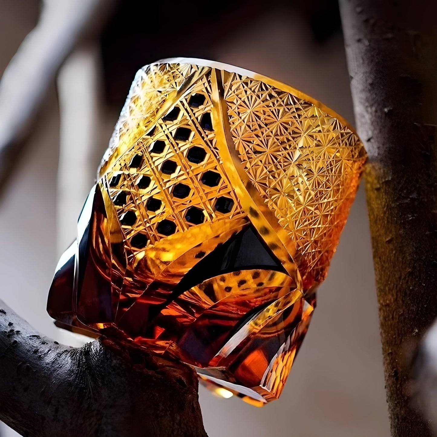 Bicchiere Edo Kiriko – 'Cavaliere Oscuro' – Scatola in legno GuerraHome