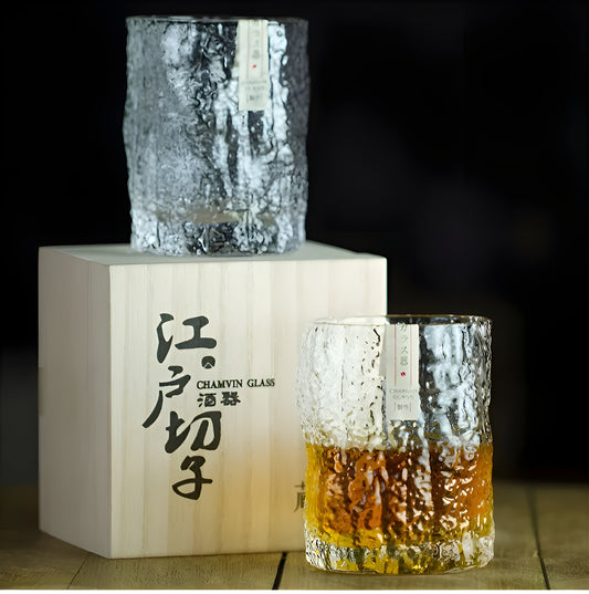 Bicchiere da Whisky Edo Kiriko in Cristallo – Intagliato a Mano - Scatola in legno GuerraHome