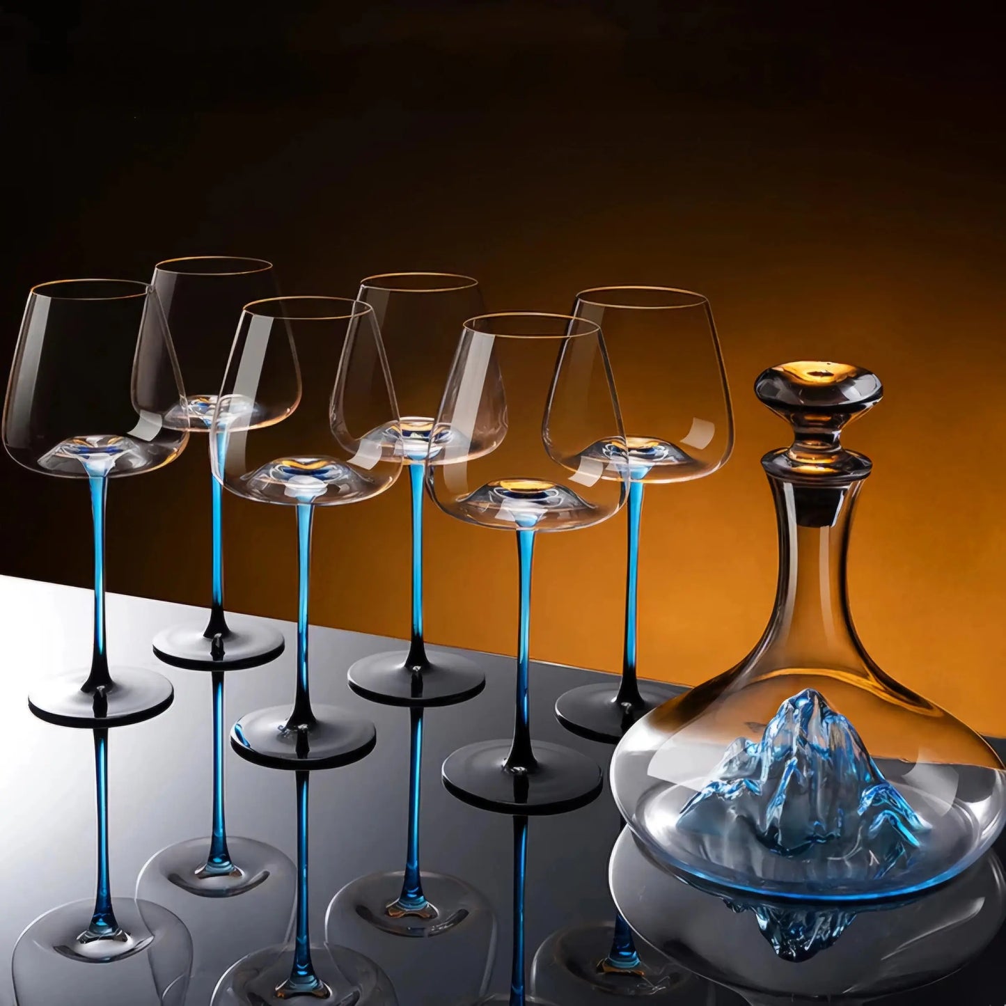 Set of Blue Glasses with Decanter "Mountain" Blue