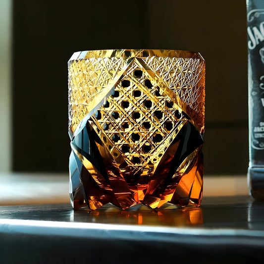 Bicchiere Edo Kiriko – 'Cavaliere Oscuro' – Scatola in legno GuerraHome