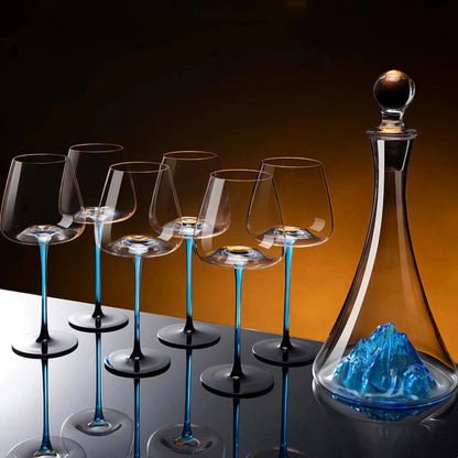 Set of Blue Glasses with Decanter "Mountain" Blue