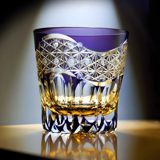Bicchiere Edo Kiriko – Prisma Ametista – Scatola in Legno GuerraHome