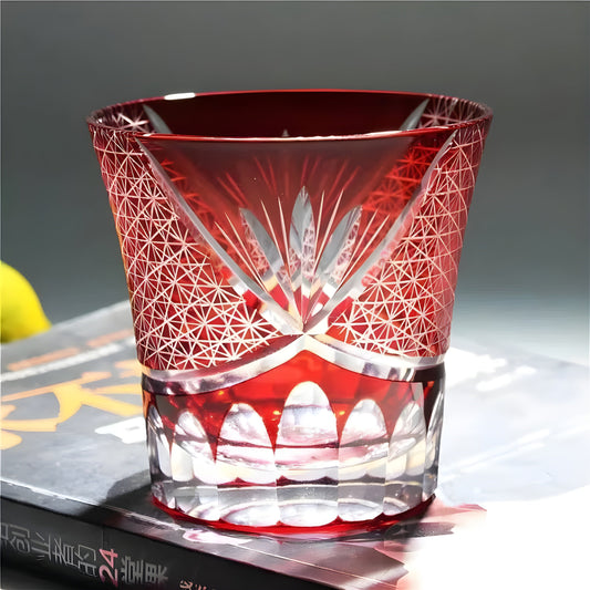 Bicchiere Edo Kiriko – 'Fiore Viola' – Scatola in legno GuerraHome
