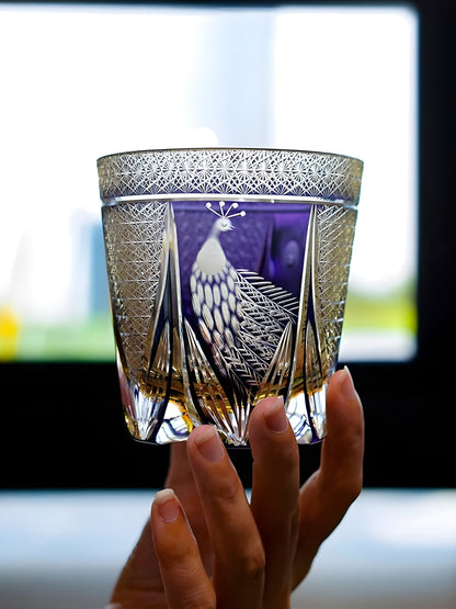 Bicchiere Edo Kiriko – ‘Pavone Viola’ – Scatola in legno GuerraHome