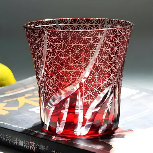 Bicchiere Edo Kiriko – 'Fiamma Viola' – Scatola in legno GuerraHome