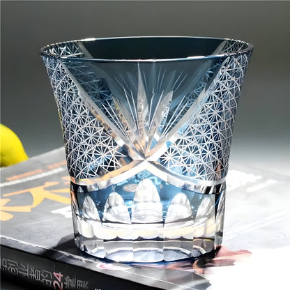Bicchiere Edo Kiriko – 'Fiore Viola' – Scatola in legno GuerraHome