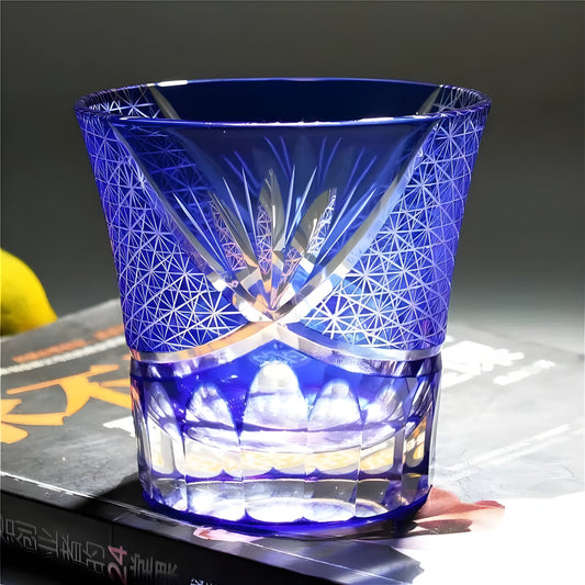 Bicchiere Edo Kiriko – 'Fiore Viola' – Scatola in legno GuerraHome
