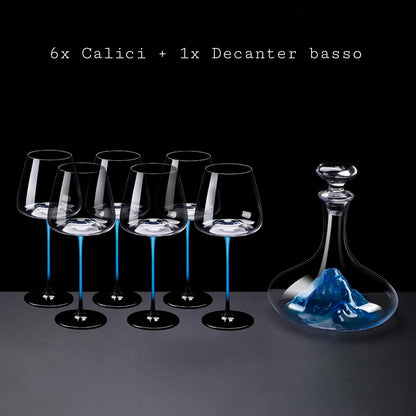Set of Blue Glasses with Decanter "Mountain" Blue