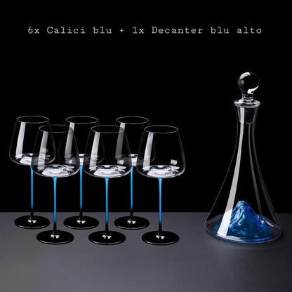 Set of Blue Glasses with Decanter "Mountain" Blue